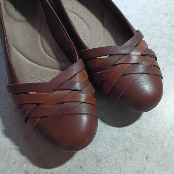 Clarks Leather Braided Flats 6 Brown Minimalist Comfort Classic Quietlux Neutral - Picture 4 of 10